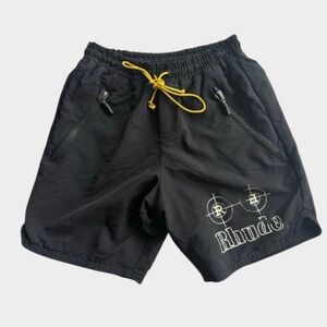 Rhude  Cross Hair Black Nylon Logo Shorts Men’s Medium Drawstring